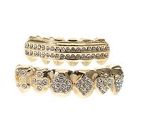 COLLBATH 2pcs Bling Rhinestone Copper Tooth Grills Hip Hop Tooth Caps for Cosplay Party Accessories Durable Easy to Clean Mouth Grills for Unique Style Event Ready Fun