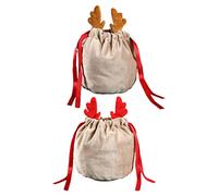 COLLBATH 2Pcs Cartoon Antler Pattern Christmas Candy Bags Creative Velvet Treat Storage for Holiday Parties Unique Xmas Wrapping Pouches Red Khaki