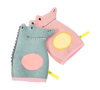 COLLBATH 2Pcs Cartoon Double-sided Bath Gloves Supple Anti-skid Exfoliating Mitts for Body Cleansing Portable Design for Bathroom and Travel Pink and Green
