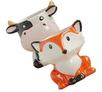 COLLBATH 2Pcs Ceramic Animal Shaped Succulent Plant Pots Small Cute Cow and Fox Planters for Indoor Gardening and Room Decoration