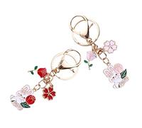 COLLBATH 2pcs Cherry Blossom Rabbit Keychain Metal Pendant Bag Decoration Pink Keyring