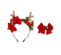 COLLBATH 2pcs Christmas Elk Headband and Hair Clip for Red Reindeer Antler Headdress with Festive Bow Cute Xmas Hair Accessories for Holiday Parties and Birthday Gifts