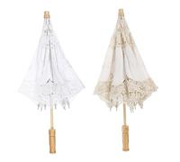 COLLBATH 2pcs Cotton Lace Umbrella for Wedding Bridal Parasol Vintage Design for Bride Photo Props Radius