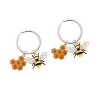 COLLBATH 2pcs Cute Bee and Honeycomb Keyring Metal Alloy Hanging Keychain Cartoon Bee Keyring Present