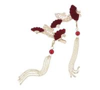 COLLBATH 2pcs Decorative Hair Clips Girl Hair Accessories Wedding Tassel Barrette Ties Bobby Pins Large Pins Forehead Bangs Red Plastic