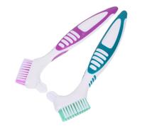 COLLBATH 2Pcs Dual-Head Denture Brush with Non-Slip Handle for Thorough Denture Care and Gum Cleaning Nylon Bristles Portable Oral Hygiene Tool for False Teeth Maintenance