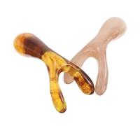 COLLBATH 2pcs Dual Pronged Nose Resin Gua Sha Head Massager Tool for Face and Neck Handheld Deep Tissue Scraping Stick Breath Improvement Spa Tool for Beauty Salon Use Beige Amber