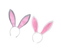 COLLBATH 2Pcs Easter Bunny Ears Headband Plush Rabbit Ear Design Hairband Decorative Party Prop for Holiday Cosplay Sleepwear Pajama Parties and Lightweight White Red Grey Red