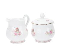 COLLBATH 2Pcs Elegant Embossed Teapot with Milk Jug and Sugar Bowl Vintage Porcelain Tea Ware for Home Restaurant Party Use Heat Resistant and Comfortable Handle Design