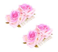 COLLBATH 2pcs Fabric Rose Hair Combs Soft Simulation Floral Hair Accessories for Brides Wedding Bridal Decoration Pink