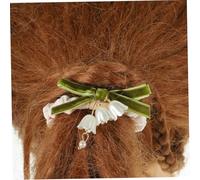 COLLBATH 2pcs Floral Hair Scrunchies for Women Stretchy Elastic Ponytail Holders with Lily Valley Design Soft Hair Bands for Daily Wear Parties School Office