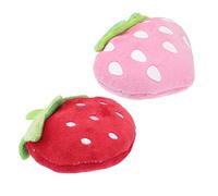 COLLBATH 2pcs Fluffy Squeaky Strawberry Cat Dog Toys Pet Plaything Pink for Chewing Grabbing