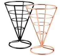 COLLBATH 2pcs French Fries Cone Holder, Stainless Steel Chip Basket for Serving Fries, Creative Fried Food Stand for Parties, Weddings, Events (Black + Rose Gold)
