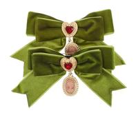 COLLBATH 2pcs French Velvet Bow Tie Brooch with Heart Charms Elegant Costume Lapel Pins for Women Palace-inspired Accessories for Wedding Christmas Party and Birthday Dresses