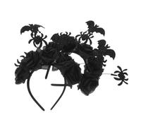 COLLBATH 2pcs Gothic Rose and Bat Headbands Realistic Halloween Hair Accessories with Spiders Dark Romantic Black Floral Crown for Women Day Dead Cosplay Party