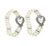 COLLBATH 2pcs Heart Shaped Quartz Wristwatch Double Row Faux Pearl Bracelet Elegant Bling Watch Rhinestone Accents for Casual Formal Occasions