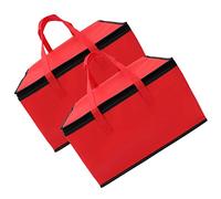COLLBATH 2Pcs Insulated Food Storage Bags Portable Thermal Grocery Pouch for Picnic Camping Daily Use Non Woven Easy to Clean Red