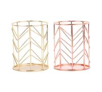 COLLBATH 2pcs Iron Art Pen Container Multifunctional Stationery Organizer Makeup Brush Storage Box with Stable Low Center of Gravity Decorative Desktop Storage in Gold and Rose Gold