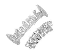 COLLBATH 2pcs Irregular Metal Teeth Grill Hip Hop Tooth Cap for Men Women Rhinestone Bling Fake Grills Jewelry Cosplay Mouth Decoration Rapper Accessories