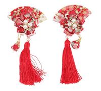 COLLBATH 2Pcs Japanese Fan Tassel Hair Ornament Elegant Fabric Barrette Headdress for Women Wedding Party Cosplay Accessories