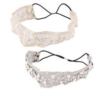 COLLBATH 2pcs Lace Beaded Headbands for Women Black and Beige Elastic Hair Accessories Sweet Delicate Design for Fashion Decoration