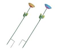 COLLBATH 2pcs Metal Flower Bird Bath Basin with Stake Stand for Outdoors Garden Balcony Iron Coated Freestanding Bird Feeder and Water Dispenser Quick Assembly Charming Floral Design