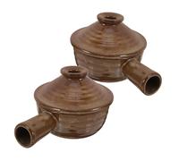 COLLBATH 2pcs Microwave Safe Clay Cooking Pots with Lid Ceramic Terracotta Stew Cooker for Soup Porridge Baking and Slow Cooking Kitchen Essential Round Casserole Pan