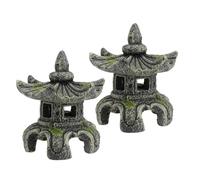 COLLBATH 2pcs Mini Asian Pagoda Aquarium Ornaments Japanese Hexagonal Palace Lamp Resin Fish Tank Landscape Decorations for Shrimp Shelter and Micro Bonsai