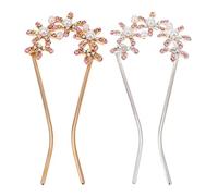 COLLBATH 2pcs Pearl Rhinestone U Shaped Hairpins Wedding Bridal Headdress Accessories for Women Bridesmaids Elegant Headpiece with Gold and Silver Colors