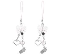 COLLBATH 2pcs Phone Charms Strap with Transparent Bow and Heart Design Cute and Versatile Cell Phone Hanging Straps for Bags