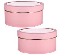COLLBATH 2Pcs Pink Round Flower Boxes with PVC Window, Floral Arrangement Boxes for Valentine’S Day, Party Decorations and Flower Bouquet Packaging