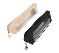 COLLBATH 2pcs Portable Makeup Brush Case Clear Transparent Travel Pouch PU Cosmetic Tool Holder Lightweight Handheld Organizer for Brushes and Toiletries