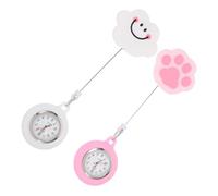 COLLBATH 2pcs Retractable Nurse Pocket Watch Soft Smile Cloud and Pink Cat Paw Design Lovely Badge Nurse Watch for Women Suitable for Medical Staff and Students