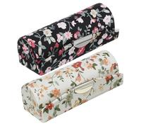 COLLBATH 2pcs Retro Floral Lipstick Storage Box with Mirror Portable Lip Balm Holder in Black White Vintage Cloth Compact and Lightweight Cosmetic Organizer for Daily Use and Giving