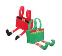 COLLBATH 2pcs Reusable Christmas Treat Bags with Sturdy Handles Santa Claus Elf Present Tote Bags Foldable Xmas Party Favor Pouches for Holiday Candy Cookies Snacks Compact Storage Vibrant