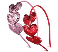 COLLBATH 2Pcs Sparkly Heart Hair Accessories Valentine’S Day Headbands for Women, Sequin Love Headband Set in Red and Pink for Party and