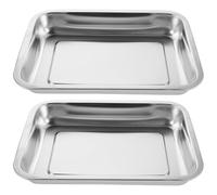 COLLBATH 2Pcs Stainless Steel Cat Litter Box Open Metal Tray 304 Deep Large Size 32X22X4.8Cm Odor-Resistant Non-Stick Tray for Cats and Rabbits