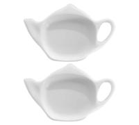 COLLBATH 2Pcs Teapot Shaped Tea Bag Holder Ceramic Tea Bag Coaster Tray Spoon Rests Seasoning Dish for Sauce Dessert