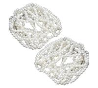COLLBATH 2pcs White Elastic Pearl Rhinestone Crochet Hair Nets for Ballet Bun Dancer Hair Cover Snood for Women and Elastic Bun Net for Dance Performance