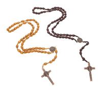 COLLBATH 2pcs Wooden Bead Rosary Necklace for Men Handmade Catholic Prayer Beads with Unique Wooden Cross Lightweight and Portable for Daily Wear and Spiritual Practices