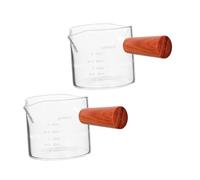 COLLBATH 2pcs Wooden Handle Glass Measuring Cups with Scale Double Spout Milk and Baking Cups for Home Coffee Shops Restaurants Easy to Clean and Practical Design