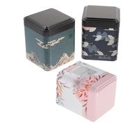 COLLBATH 3pcs Assorted Colour Tinplate Tea Jars Sealing Lid Mixed Pattern Tea Storage Canisters for Home Office Airtight Design for Black Green Scented