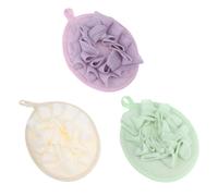 COLLBATH 3pcs Bath Ball Set Bubble Making Net Soft Loofah Shower Puff Bath Sponge Exfoliating Scrubber for Adults Bathroom Accessories Purple Green Light Yellow