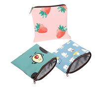 COLLBATH 3pcs Cartoon Period Storage Organizer Sanitary Holder for Lipstick and Driver License Cute Avocado Strawberry and for Girls