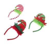 COLLBATH 3pcs Elf Costume Hats Hair Hoop Soft Striped Santa Headbands Holiday Party Hair Accessories for Christmas Festival Celebration