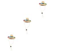 COLLBATH 3pcs Funny Dog Costume Dog Sombrero Cap Mini Hat for Summer Chihuahua Cosplay Clothes Mexican Party Accessory