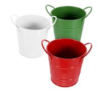 COLLBATH 3pcs Iron Snack Buckets with Portable Handles Vintage Style French Fries and Fried Food Containers for Bars Parties Restaurants White Red Green