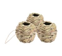 COLLBATH 3pcs Natural Grass Hanging Bird Hut Small Window Bird House with Secure Entry for Finch Hummingbird Squirrel Nesting Hand Woven