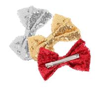 COLLBATH 3pcs Sequin Bow Hair Clips for Sparkling Hair Barrettes for Party Performance and Photography Red Gold Silver