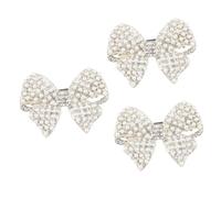 COLLBATH 3pcs Sparkly Bow Hair Clip Rhinestone Pearl Spring Clip for Women Girls White Hair Accessories for Party